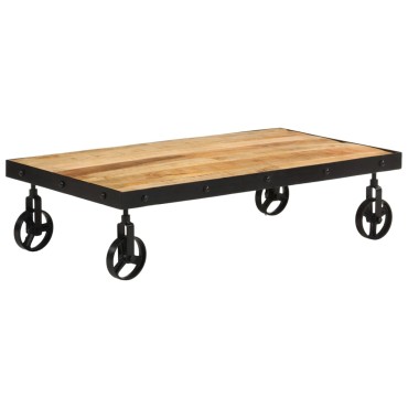 vidaXL Τραπεζάκι Σαλονιού με Ρόδες 100x55x26cm από Μασίφ Ξύλο Μάνγκο 1 τεμ.
