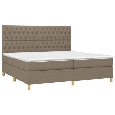 vidaXL Κρεβάτι Boxspring με Στρώμα & LED Taupe 200x200 εκ. Υφασμάτινο