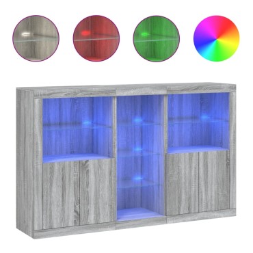 vidaXL Μπουφές με Φώτα LED Γκρι Sonoma 162x37x100cm 1 τεμ.
