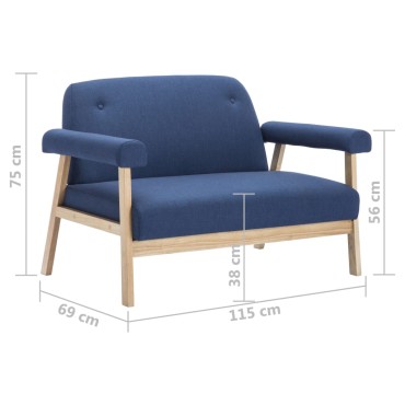 vidaXL Καναπές Διθέσιος Μπλε Υφασμάτινος 115x69x75cm 1 τεμ.