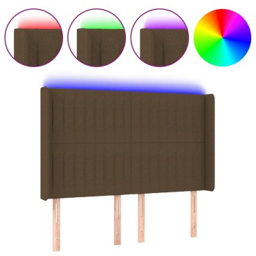 vidaXL Κεφαλάρι Κρεβατιού LED Σκούρο Καφέ 147x16x118/128cm Υφασμάτινο 1 τεμ.