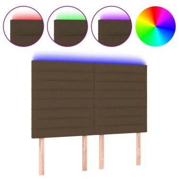vidaXL Κεφαλάρι Κρεβατιού LED Σκούρο Καφέ 144x5x118/128cm Υφασμάτινο 1 τεμ.