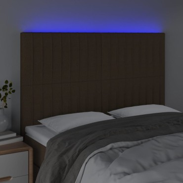 vidaXL Κεφαλάρι Κρεβατιού LED Σκούρο Καφέ 144x5x118/128cm Υφασμάτινο 1 τεμ.
