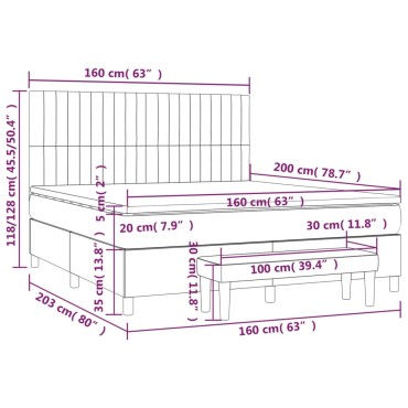 vidaXL Κρεβάτι Boxspring με Στρώμα Σκούρο Καφέ 160x200 εκ Υφασμάτινο