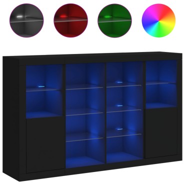 vidaXL Μπουφέδες με Φώτα LED 3 τεμ. Μαύροι από Επεξεργασμένο Ξύλο 163x37x100cm