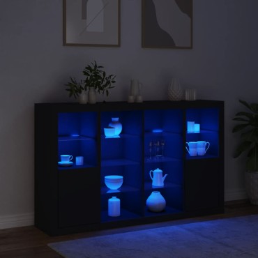 vidaXL Μπουφέδες με Φώτα LED 3 τεμ. Μαύροι από Επεξεργασμένο Ξύλο 163x37x100cm