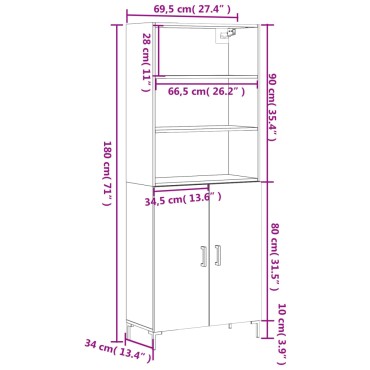 vidaXL Ντουλάπι Καφέ Δρυς 69,5x34x180cm από Επεξεργασμένο Ξύλο 1 τεμ.