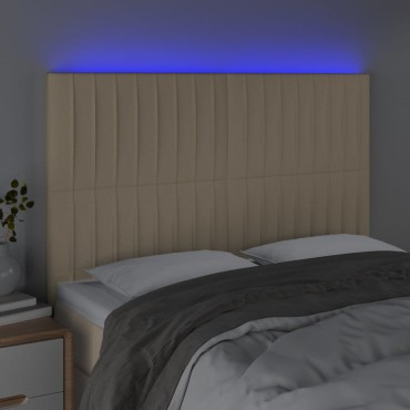 vidaXL Κεφαλάρι Κρεβατιού LED Κρεμ 144x5x118/128cm Υφασμάτινο 1 τεμ.