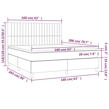 vidaXL Κρεβάτι Boxspring με Στρώμα Σκούρο Καφέ 160x200 εκ Υφασμάτινο