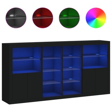 vidaXL Μπουφές με Φώτα LED Μαύρος 202x37x100cm 1 τεμ.