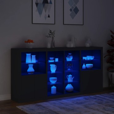 vidaXL Μπουφές με Φώτα LED Μαύρος 202x37x100cm 1 τεμ.
