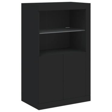 vidaXL Μπουφές με Φώτα LED Μαύρος 202x37x100cm 1 τεμ.