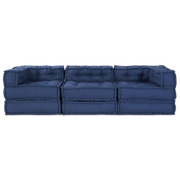 vidaXL Modular Pouffes 3 τμχ από ύφασμα Indigo 70x70x54 cm