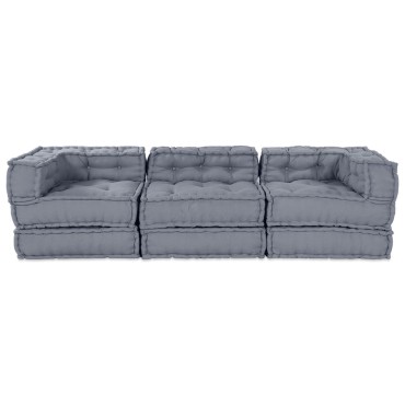 vidaXL Καναπές Modular 3 Θέσεων Convertible Γκρι Υφασμάτινος 70x70x54cm