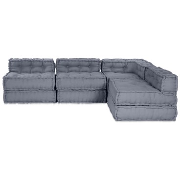 vidaXL Σαλονιού 4 Καθισμάτων Modular Pouffe Σαφάρι Γκρι Ύφασμα 70x70x54 cm