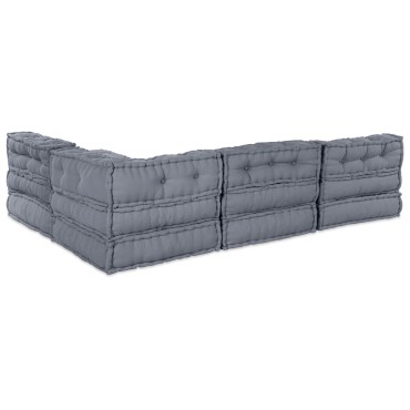 vidaXL Σαλονιού 4 Καθισμάτων Modular Pouffe Σαφάρι Γκρι Ύφασμα 70x70x54 cm