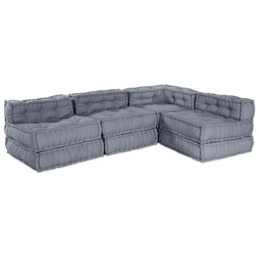 vidaXL Σαλονιού 4 Καθισμάτων Modular Pouffe Σαφάρι Γκρι Ύφασμα 70x70x54 cm