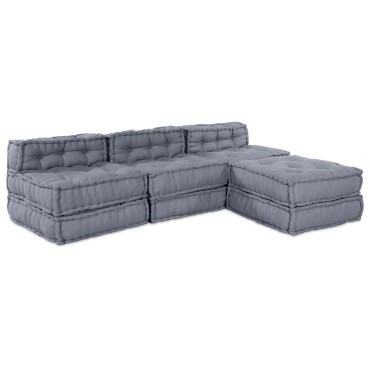 vidaXL Καναπές Modular 4 Θέσεων με Πουφ Κωδικό Ψαθί Γκρι 70x70x36cm
