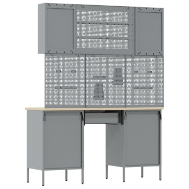 vidaXL Σετ Εργασίας 7 Τεμαχίων με Περαστή και Πίνακα σε Μαύρο MDF και Μέταλλο