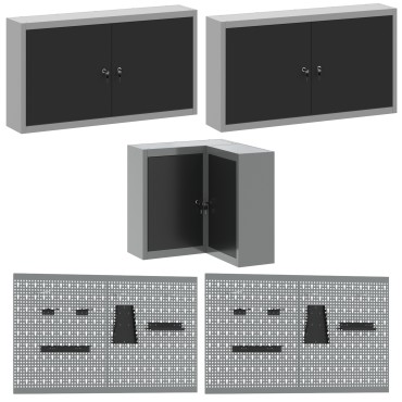 vidaXL 12 κομμάτια Σετ Ντουλάπας Εργασίας και Πίνακα Μεγάλων Μαύρο MDF και Μέταλλο