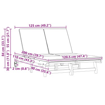 vidaXL Ξαπλώστρα Καφέ 125x200x84cm Στερεό Ξύλο Ακακίας 1 τεμ.