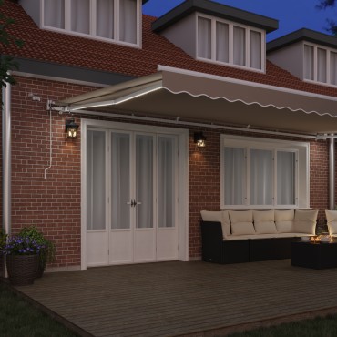 vidaXL Αυτόματη Ανασυρόμενη Τέντα με LED Μπεζ 600x350 εκ