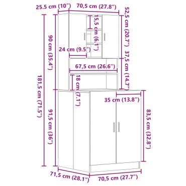 vidaXL Ντουλάπα Πλυντηρίου 2 τεμ. Μαύρη Δρυς 70,5 x 71,5 x 181,5 εκ