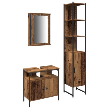 vidaXL Σετ Επίπλων Μπάνιου 3 τεμ. Παλιό Ξύλο 33x33x185,5 εκ