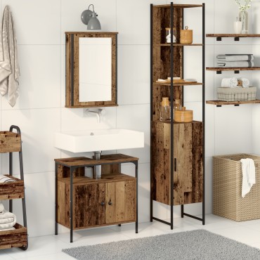 vidaXL Σετ Επίπλων Μπάνιου 3 τεμ. Παλιό Ξύλο 33x33x185,5 εκ