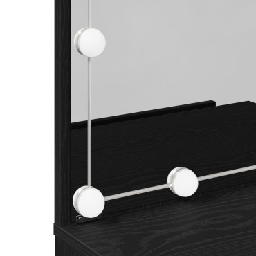 vidaXL LED Τραπέζι Μακιγιάζ με 2 Ντουλάπια Μαύρο Δρύς Επεξεργασμένο Ξύλο