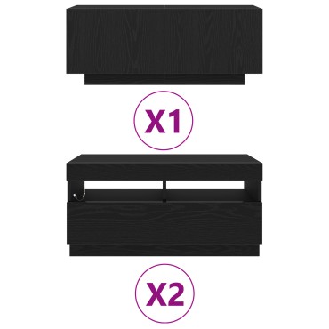 vidaXL Ντουλάπι TV με LED Φώτα Μαύρη Δρυς 260x35x40cm Επεξεργασμένο Ξύλο