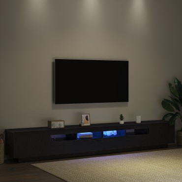 vidaXL Ντουλάπι TV με LED Φώτα Μαύρη Δρυς 260x35x40cm Επεξεργασμένο Ξύλο
