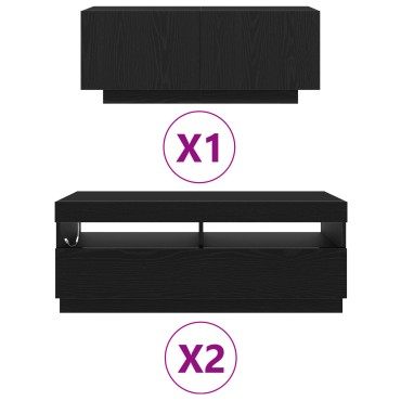vidaXL Ντουλάπι τηλεόρασης με LED φώτα Μαύρο Δρυς 300x35x40cm Κατασκευασμένο από Ξύλο