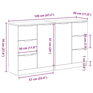 vidaXL Μπουφέδες 2 τεμ. Μαύρο Δρυς 60x30x70cm Επεξεργασμένο ξύλο