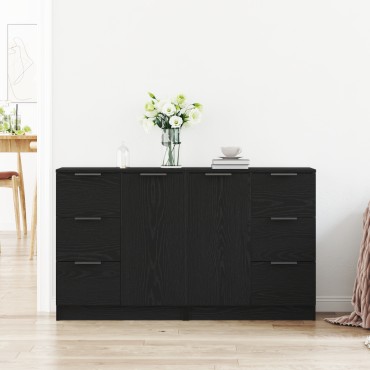 vidaXL Μπουφέδες 2 τεμ. Μαύρο Δρυς 60x30x70cm Επεξεργασμένο ξύλο