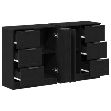 vidaXL Μπουφέδες 2 τεμ. Μαύρο Δρυς 60x30x70cm Επεξεργασμένο ξύλο