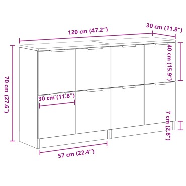 vidaXL Μπουφέδες 2 τεμ. Μαύρο Δρυς 60x30x70cm Επεξεργασμένο Ξύλο