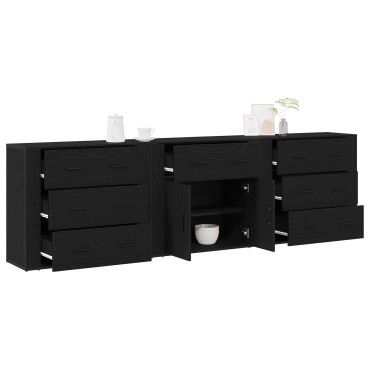 vidaXL Sideboards 3 τεμ. Μαύρος Δρυς Επεξεργασμένο Ξύλο 240x33x70cm