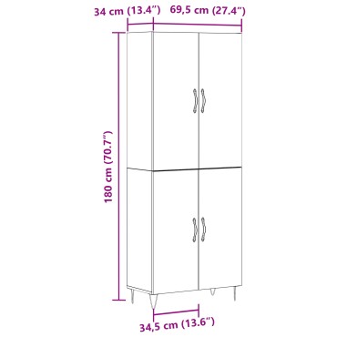 vidaXL Υψηλή Βαθμίδα Μαύρο Δρυς 69,5x34x180cm Επεξεργασμένο Ξύλο 1 τεμ.