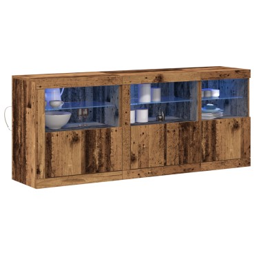 vidaXL Μπουφές με Φώτα LED Παλιό Ξύλο 162x37x67cm Μασίφ Ξύλο 1 τεμ.
