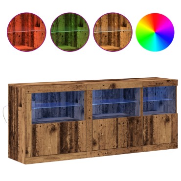 vidaXL Μπουφές με Φώτα LED Παλιό Ξύλο 162x37x67cm Μασίφ Ξύλο 1 τεμ.