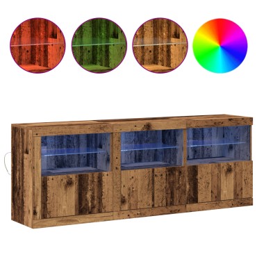 vidaXL Μπουφές με LED Φώτα Παλιό Ξύλο 181.5x37x67cm από Μηχανικά Ξύλα 1 τεμ.