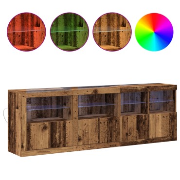 vidaXL Μπουφές με LED Φώτα Παλιού Ξύλου 202x37x67cm Κατασκευασμένο Ξύλο 1 τεμ.
