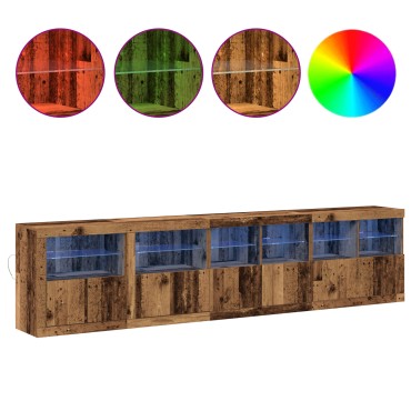 vidaXL Μπουφές με LED Φώτα Παλιού Ξύλου 283x37x67cm Κατασκευασμένο Ξύλο 1 τεμ.