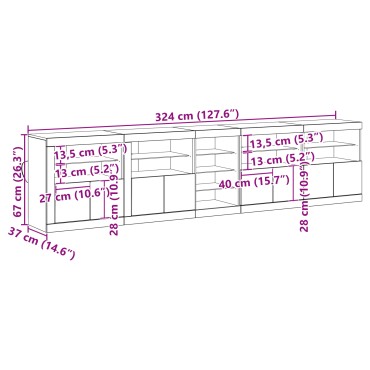 VidaXL μπουφές με φώτα LED Παλιό ξύλο 283x37x67cm Επεξεργασμένου ξύλου 1 τεμ.