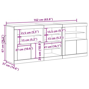 vidaXL Μπουφές με LED φώτα Παλιό ξύλο 162x37x67cm Κατασκευασμένο ξύλο 1 τεμ.