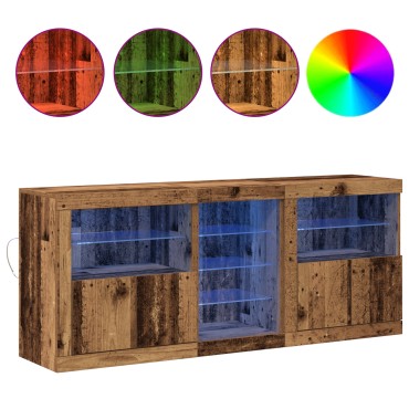 vidaXL Μπουφές με LED φώτα Παλιό ξύλο 162x37x67cm Κατασκευασμένο ξύλο 1 τεμ.