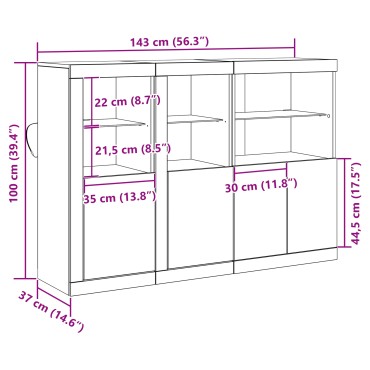 vidaXL Μπουφές με LED Φωτισμό Παλιού Ξύλου 142.5x37x100cm 1 τεμ.