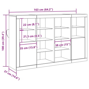 Μπουφές vidaXL με LED Φώτα Παλαιό Ξύλο 163x37x100cm Κατασκευασμένο Ξύλο 1 τεμ.