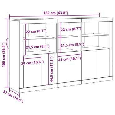 vidaXL Μπουφές με LED Φώτα Φθαρμένο Ξύλο 162x37x100cm Υποβλητικό Σχέδιο 1 τεμ.